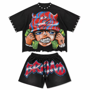 Men's Black Other Material Customizable <b>T</b>-<b>Shirt</b> Shorts Set Silk Screen Printed <b>Graffiti</b> Character Print Streetwear Casual Two - Product Image 1