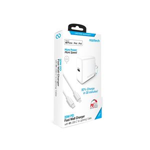 เครื่องชาร์จติดผนัง 20W PD พร้อมอะแดปเตอร์ชาร์จระดับพรีเมียมแบบ USB-C ถึงสายไลท์นิ่ง ความยาว 4 ฟุต - Product Image 3