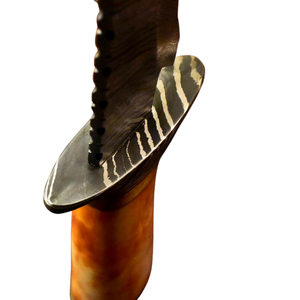 Cuchillos Bowie de Acero de Damasco Hechos a Mano con Mango de Hueso de Camello Amarillo, Funda de Cuero Marrón, Hoja Fija, Cuchillo de Caza para Exteriores - Product Image 3