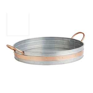 Bandeja Redonda de Metal Galvanizado de la Más Alta Calidad con Asas de Madera para Decoración del Hogar, Fiestas y Bodas a Precio Económico - Product Image 6