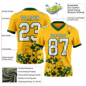 Camiseta de Fútbol Americano Personalizada Amarillo Verde, Manga Corta, Cuello en V, Transpirable, de Poliéster Sublimado, para Equipo - Product Image 2