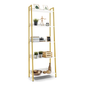 Estante de escalera con marco blanco y dorado de calidad premium, perfecto para habitaciones, estudios y decoración de interiores, expositor de la India. - Product Image 6