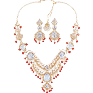 Ensemble de bijoux raffinés - Élégant ensemble collier et perles en pierre Kundan - Product Image 2