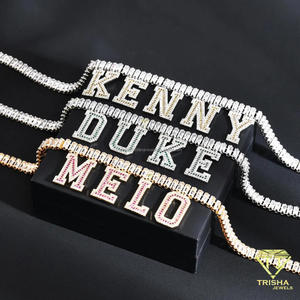 Collar de Lujo con Letra de Plata de Ley 925 y Diamante Moissanita con Cadena de Eslabones Geométricos para Compradores Mayoristas de Joyería - Product Image 4