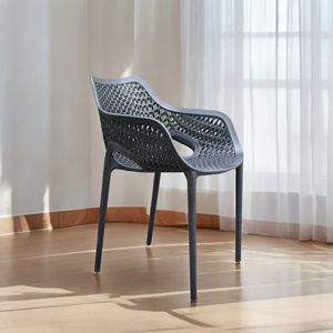 Sillón Lounge Obsidian Noir Lattice |   Asiento Curvo Apilable de Polipropileno para Todo Clima con Respaldo Dividido, Premium Comercial - Product Image 1
