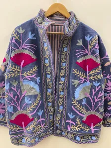 Hand Embroidered Cotton Velvet Suzani Boho <b>Hippie</b> Indian Women Winter <b>Jacket</b> Unisex Windproof Breathable Wholesale Coat Export - Product Image 4