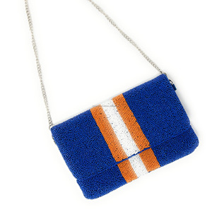 Bolso de Mano Boho Hecho a Mano con Cuentas, Bolso Bandolera Cruzado con Rayas Azules, Naranjas y Blancas, Bolso de Hombro con Cuentas, Monedero con Cuentas, Duradero, Plegable y Portátil - Product Image 3