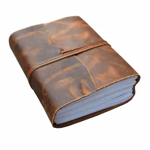 Crazy Horse Leather Journal Bound Notebook And Leather Thread Closure Luxury Diary With Wood free cotton Paper Promotion Gifts