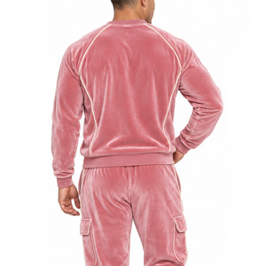 <b>Mens</b> Velvet Fabric Tracksuit Full Zip Stand Collar Jacket Contrast Piping <b>Cargo</b> <b>Jogger</b> Pants Two Piece Soft Casual Lounge Outfit - Product Image 5