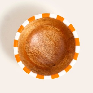 Handmade Wooden <b>Bowls</b> Set with Colorful Stripe Pattern for Food Serving Party Use Modern Design - Product Image 4