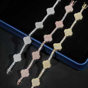 Fully Iced Out Clover Tennis Bracelet <b>Solid</b> <b>Gold</b> VVS Clarity Lab Diamond Stackable Charm - Product Image 6
