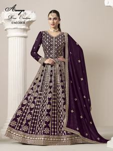 Último Diseño de Fatema Fashion, Vestido Anarkali, Georgette Sintético con Bordado de Hilo, para Mujer, Estilo Indio-Pakistaní, para Bodas y Fiestas - Product Image 3