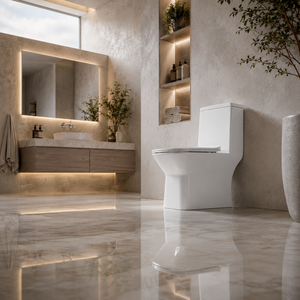 WC monobloc en porcelaine minimaliste à double chasse, à sortie verticale (P-trap/S-trap), cuvette à poser au sol, 1,0-1,28 GPF, nettoyage facile, buse mobile - Product Image 6