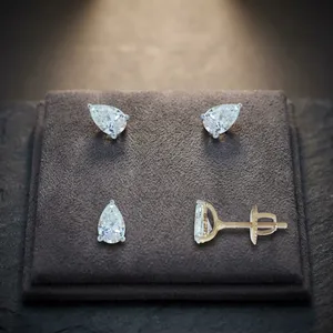 Boucles d'oreilles clous en or rose 14 carats avec diamant de laboratoire taille poire et halo, 0,94 ct EF VVS-VS, bijoux de luxe pour fiançailles et anniversaire, pour femme - Product Image 3