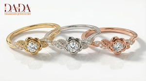 Bague en or pour femme avec diamant, bague de fiançailles florale, diamant taille ronde, design feuille, bijoux fins - Product Image 5