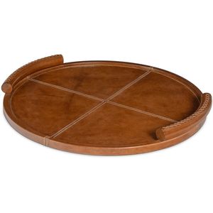 Plateau décoratif rond moderne en cuir de luxe avec poignée, design rustique pour la maison ou le bureau, usage décoratif - Product Image 2