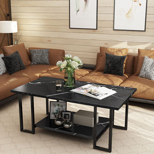 Marble Top Coffee Table Metal Frame <b>Shelf</b> Living Room Sofa Home Furniture Indoor Modern Storage Black Office <b>Desk</b> Work <b>Computers</b> - Product Image 5