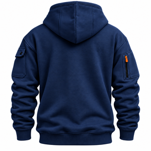 Marineblaue Herren-Halbzip-Hoodie Lässiger Pullover Sweatshirt mit Kängurutasche Maßgeschneiderte Streetwear-Kleidung vom Hersteller - Product Image 3