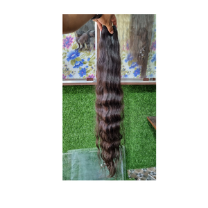 Natural <b>Brown</b> Black Wavy Human Hair Extensions Single Drawn Long Loose Wave Bundles Soft Texture for Salon Weaving Use - Product Image 1