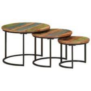 Tables basses gigognes de luxe pour salon, maison et hôtel, avec plateau rond en bois de qualité supérieure et base en métal noir, provenant d'Inde. - Product Image 2