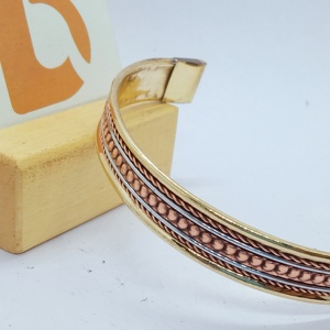 Gold Plated Cuff <b>Bracelet</b> and Bangles with <b>Copper</b> Alloy Layers Vintage Design Unisex Fashion Jewelry Gift - Product Image 3