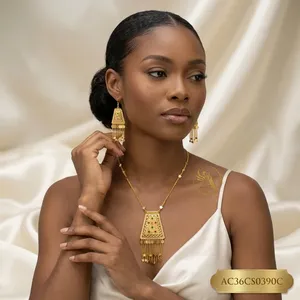 Trendy Gold-Plated Arabic Jewellery Set for Women Cute Style Charm Necklace with Link <b>Chain</b> Geometric Tassel Design - Product Image 4