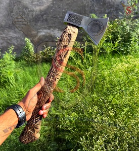 Steel Craft International Custom Industrial Grade Tomahawks Bearded Forged Carbon Steel Axe Head 22-Inch Ash Wood Shaft <b>Leather</b> - Product Image 3
