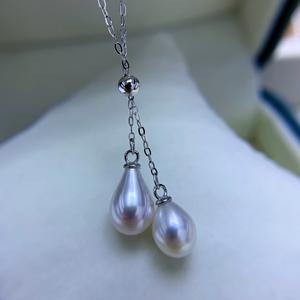 Collier en argent S925 avec pendentif double perle d'eau douce naturelle de 7-8 mm, perle de Zhuji élégante, vente en gros de perles de Zhuji - Product Image 3