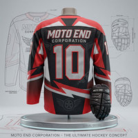 Jersey Hoki Es Moto End Corporation Pria, Sublimasi, Lengan Panjang, Bahan Polyester Mesh Penyerap Keringat, Ukuran Dewasa, Regular Fit