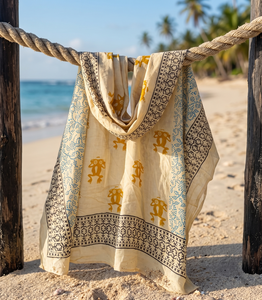 Sarong imprimé à la main pour la plage, sarong pareo personnalisé pour femme, léger, en coton, pour la plage, pour les vacances - Product Image 2