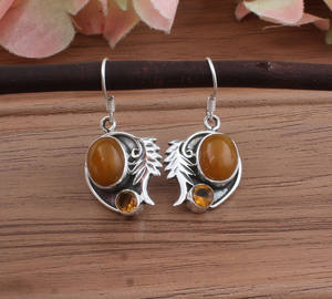 Natural Yellow Jade & <b>Citrine</b> Gemstone Drop <b>Earrings</b> 925 Sterling Silver Handmade Jewelry Wedding Anniversary Party Gift - Product Image 5