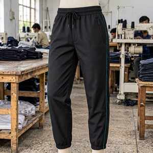 EXORO APPARELS Unisex Black Polyester <b>Work</b> Pants Comfortable <b>Jogger</b> Style Side Stripes Elastic Waistband Needle Detection - Product Image 1