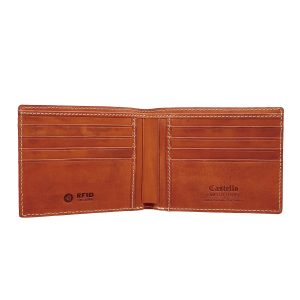 High Quality Castello Italian Vacchetta Leather <b>RFID</b> Bi-Fold Billfold ID Card <b>Wallet</b> for Men Short Length Polyester Opening - Product Image 4