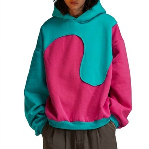 Sudadera con capucha oversize de patchwork para hombre al por mayor, estilo casual deportivo urbano de primavera - Product Image 4