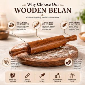 Wooden <b>Rolling</b> <b>Pin</b> Belan for Roti and Chapati Making Traditional Roller Handmade Kitchen Tool for Pizza Dough Baking and Home - Product Image 5