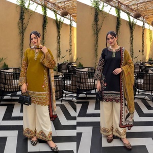 Colección de Trajes Tradicionales Bordados para Mujer, Top con Bordado de Hilo de Seda Romana Pura, Palazzo de Georgette, Dupatta Sin Arrugas - Product Image 2