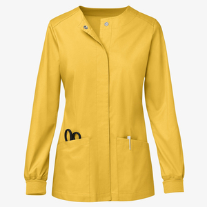 Chaquetas de Enfermería Personalizables OEM con Cierre a Presión, Cuello Redondo, Mangas Largas, Puños Acanalados y Bolsillos con Parches, Venta al Por Mayor - Product Image 5