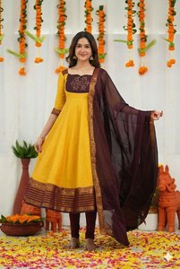 South Indian Style Most Beautiful Georgette Silk Embroidered Anarkali Style Kurti <b>Set</b> Women Girls Party Wear - Product Image 3