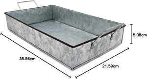 Rustic Galvanized Metal <b>Storage</b> <b>Tray</b> with Side Handles Farmhouse Organizer Decorative Serving Basket - Product Image 6