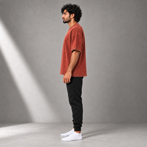 เสื้อยืดโอเวอร์ไซส์ผ้าฝ้ายซักนุ่มสำหรับผู้ชาย หนัก 360 กรัม เป็นมิตรกับสิ่งแวดล้อม ขอบดิบ ทรงบ็อกซี่ ไหล่ตก คอกลม สไตล์ลำลอง - Product Image 5