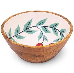 Bol de service alimentaire rond en bois, dernière collection, avec impression émaillée à l'intérieur, pour table à manger, bols de service alimentaire multi-usages - Product Image 3