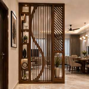 Modern Wooden Decorative <b>Room</b> Partition with Vertical Slats and Designer Geometric Panel Home <b>Divider</b> Decor Custom Design - Product Image 5