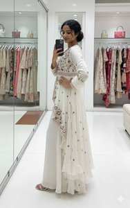 Ensemble haut, pantalon et dupatta en soie Rangoli brodés de sequins, avec micro-dentelle intérieure, tenue ethnique trois pièces pour femmes et filles - Product Image 4