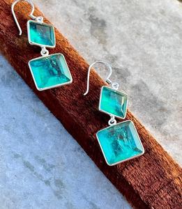 Paraiba Tourmaline Dangle <b>Earrings</b> Neon <b>Blue</b> Sterling Silver Drop <b>Stud</b> Luxury Handmade Jewelry Elegant Gift - Product Image 2