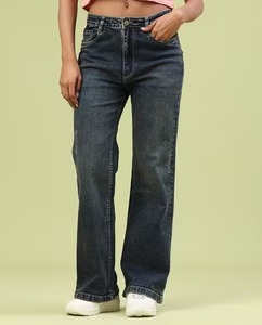 Women's <b>Boot</b> Cut Denim Jeans-Eco-Friendly Color Fade Proof Mid Waist Regular Fit Vintage Style Ripped Decorations Cute Sexy - Product Image 1