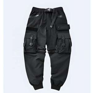 Pantalon cargo techwear pour homme, style urbain tactique, streetwear, hip hop, joggers multi-poches, pantalon à bretelles, style cyberpunk, noir - Product Image 1