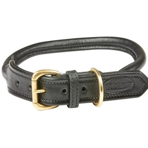 Heavy Duty Extra Strong Black and <b>Brown</b> Rolled leather dog collar custom sizes pet collar with adjustable brass accessories - Product Image 5