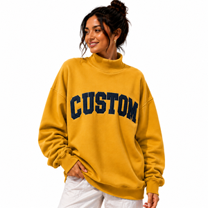 Sweat-shirt à col montant pour femme, teint en pièce, mélange de coton, vêtement décontracté haut de gamme, fabricant en gros pour marques privées - Product Image 1