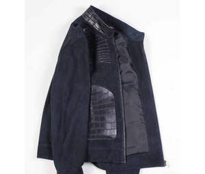 New Design Men's <b>Suede</b> Leather <b>Jacket</b> with Stand Collar and Front Logo Waterproof & Windproof Customizable Vintage Style - Product Image 3