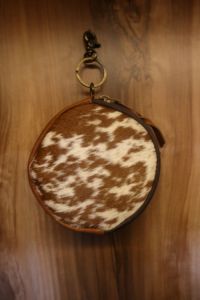 Genuine Leather Cowhide Round <b>Coin</b> Purse Keychain Wallet for Women & Men Hairon Leather Zipper <b>Coin</b> <b>Pouch</b> - Product Image 1